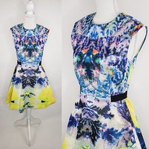 Digital Print Watercolor Scuba Fit & Flare Dress